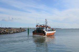 Un bateau de pêche part en mer